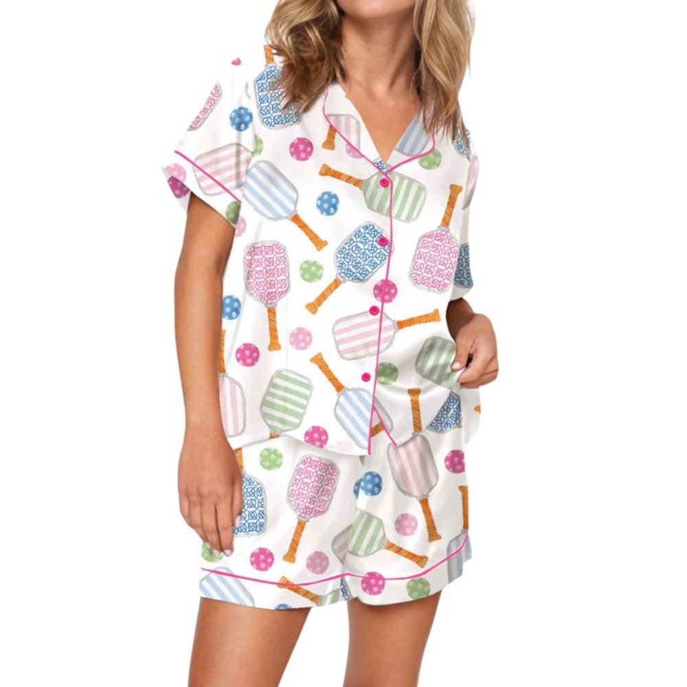 SheShow Pickleball Watercolor Satin‎ Pajama Set Sz L